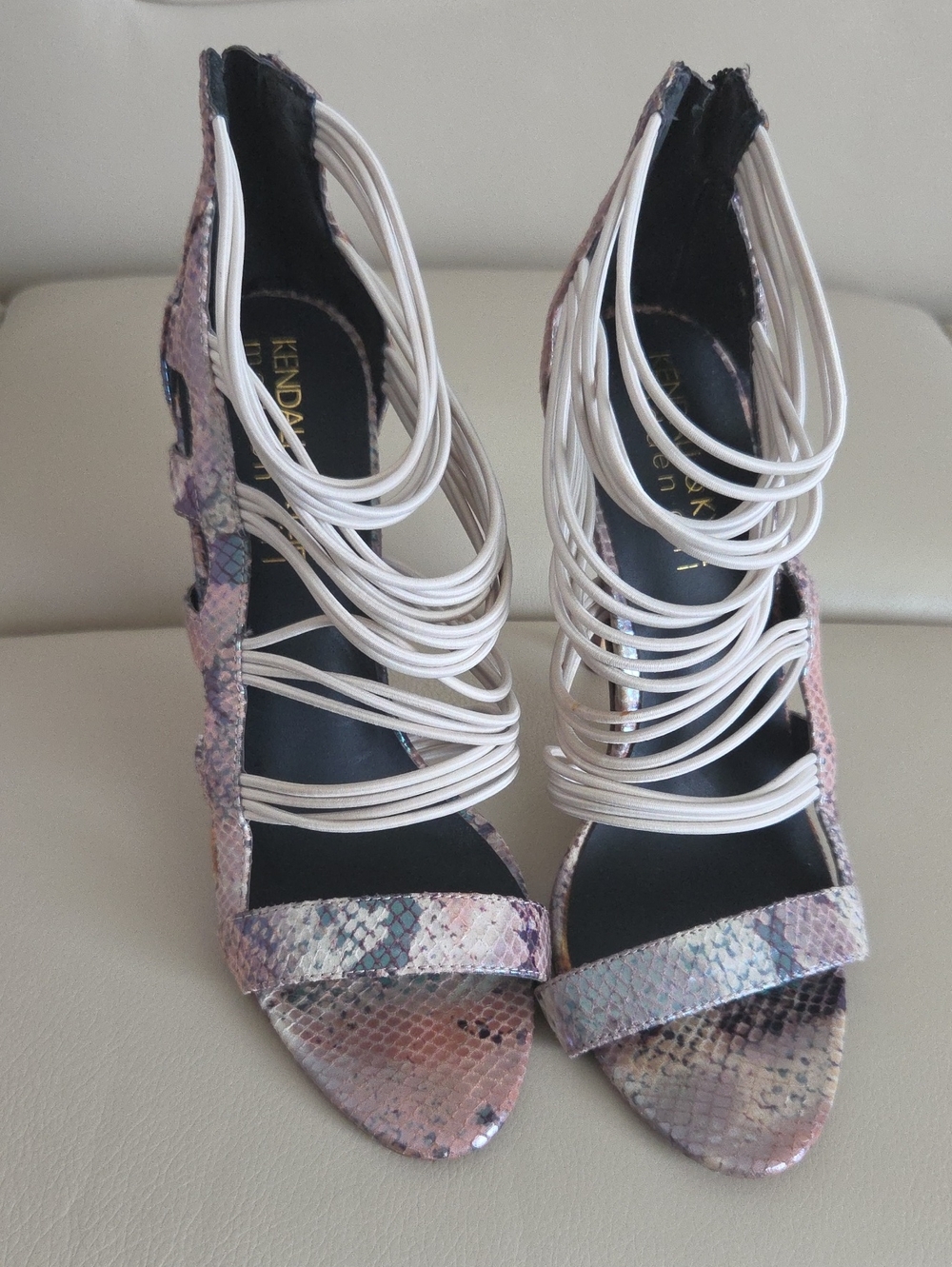 Kendall & Kylie Danila Pink Iridescent Snakeskin Strappy Heels Size 7.5